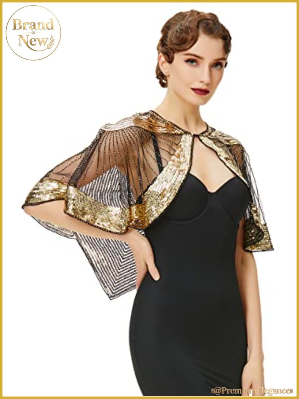 Vintage Beaded Sequin Evening Shawl Wrap One Size Hook Closure Party Cover Up